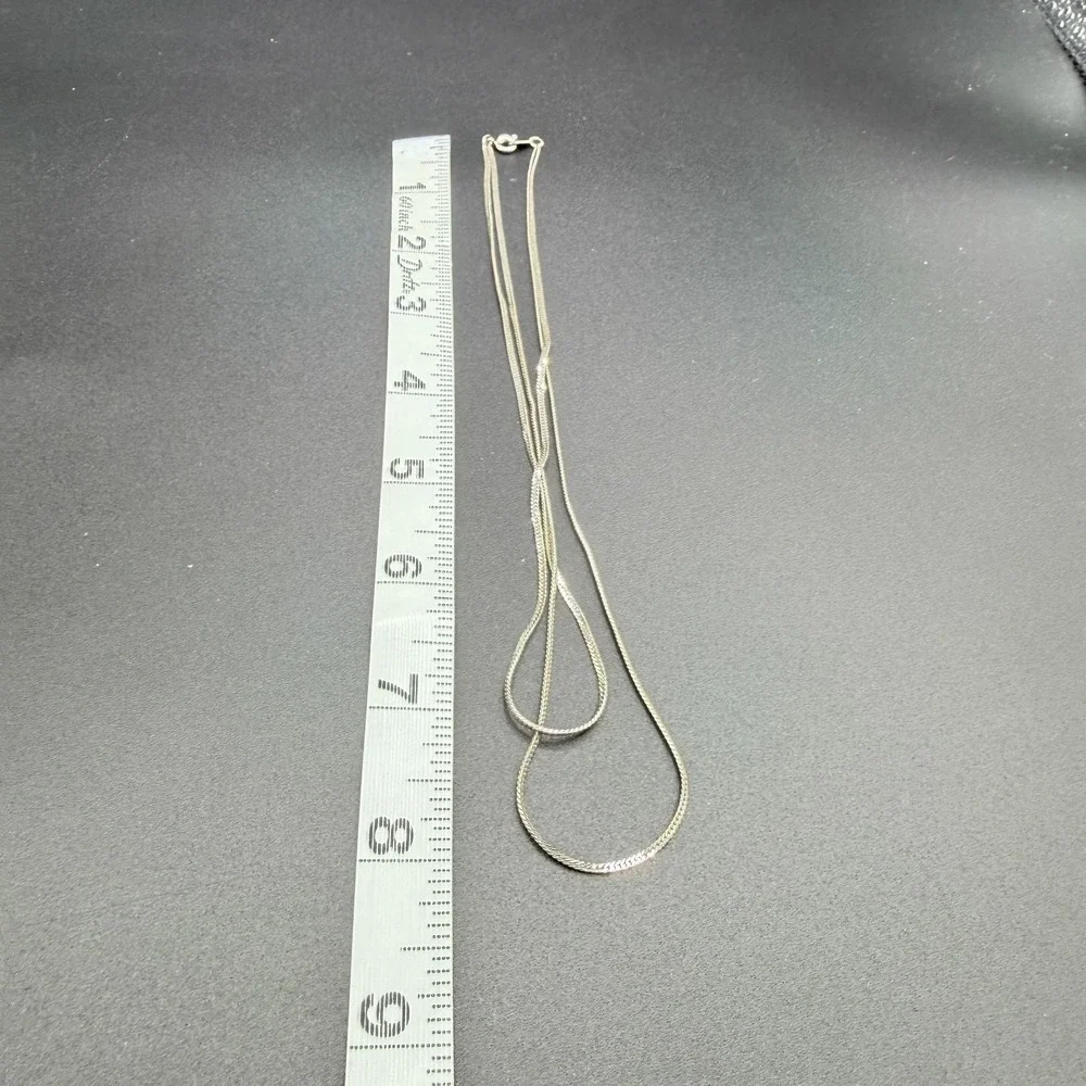 Silver Tone Double Strand Herringbone Chain Necklace Layered Minimalist Jewelry